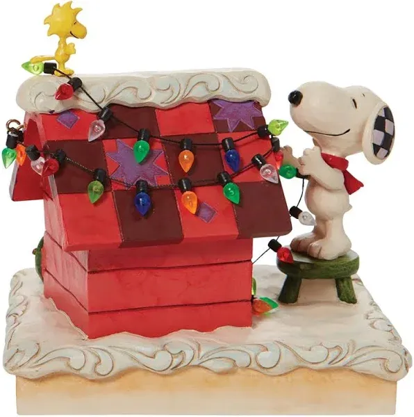 Enesco Peanuts by Jim Shore Snoopy and Woodstock Decorating The Dog House Figurine, 5.12 Inch, Multicolor