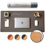 Nordik Cork Leather Desk Mat Cable Organizer - Gunmetal Grey 35 X 17 inch - P...