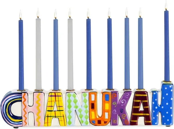 "Chanukah" Hand Painted Ceramic Menorah