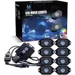 MICTUNING 2nd-Gen RGB LED Rock Lights with Bluetooth Controller, Timing Function, Music Mode - 8 Pods Multicolor Neon LED Light Kit