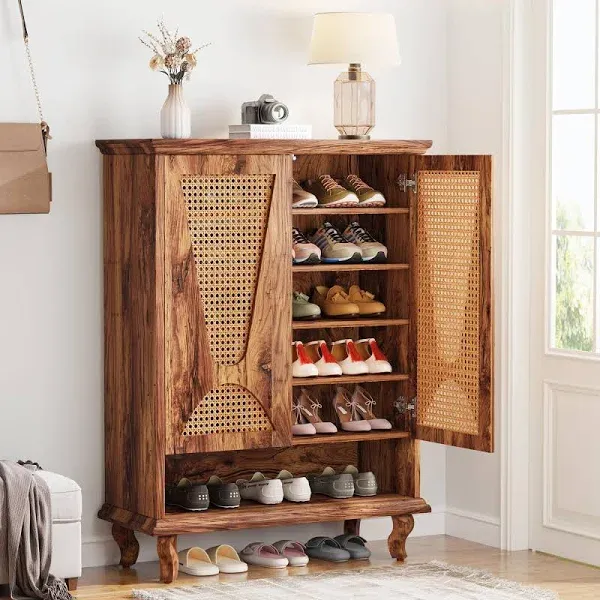 Tribesigns Rattan Shoe Cabinet for Entryway, 5-Tier Large Hidden Shoe 