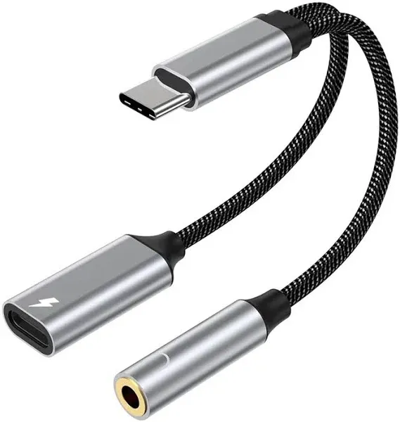 2 in 1 USB C to 3.5mm Headphone and Charger Adapter