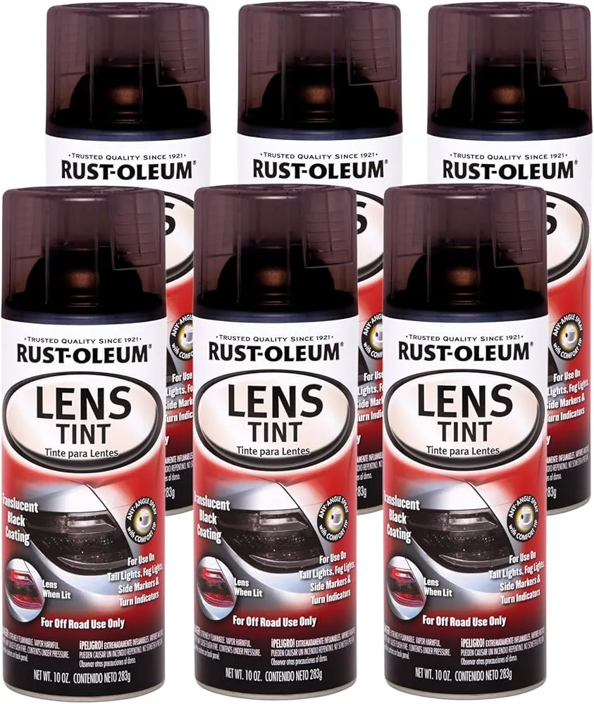 Rust-Oleum 253256 Automotive Lens Tint Coating Spray, 10 oz, Translucent Black, (6 Pack)