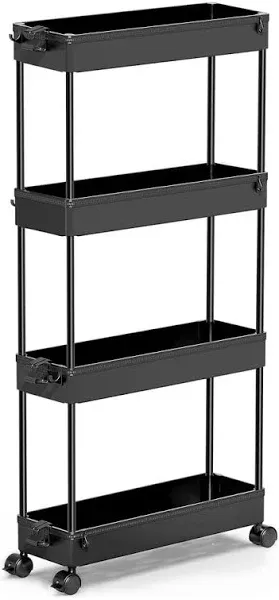 Storage Cart 4-Tier, Bathroom Rolling Cart Utility Storage Organizer Shelf Mobil