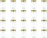 Encheng 10 oz Hexagon Jars, Clear Glass Jars with Lids(Golden), Mason Jars for H