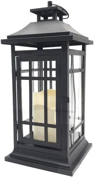 LumaBase 14" x 6" Battery-Operated Metal Lantern and LED Candle