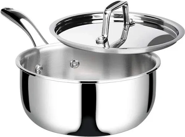 Duxtop Whole-Clad Tri-Ply Stainless Steel Saucepan with Lid, 3 Quart, Kitchen Induction Cookware