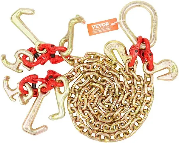 5/16&#034; x 3&#039; G80 Tow Chain V-Chain Bridle RTJ &amp; Grab Hooks Wrecker 10800 lbs