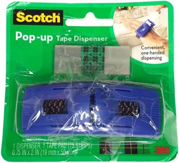 Scotch Pop-Up 3M Tape Dispenser 1 Handed 75 Precut Strips - Sealed Green