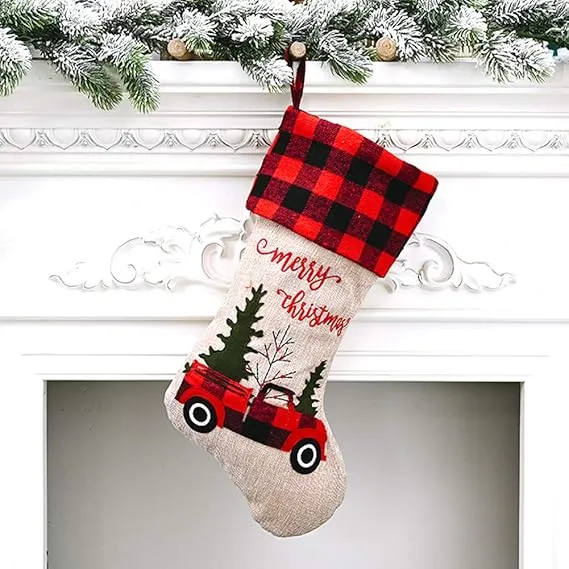 Xiushe 4pcs Burlap Christmas Stockings