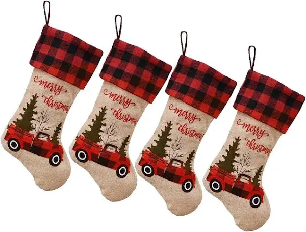 Xiushe 4pcs Burlap Christmas Stockings