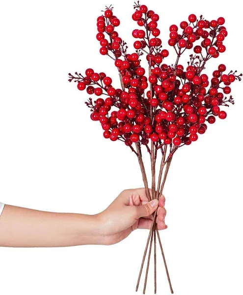 Lvydec 4 Pack Artificial Red Berry Stems Clearance - 19.5 Inch Christmas Holly Berry Branches for Holiday Home Decor and Crafts