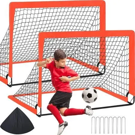 2 Pack 4&#039; x 3&#039; Soccer Goal Net Set, Pop Up Practice Soccer Goals for Indoor a...