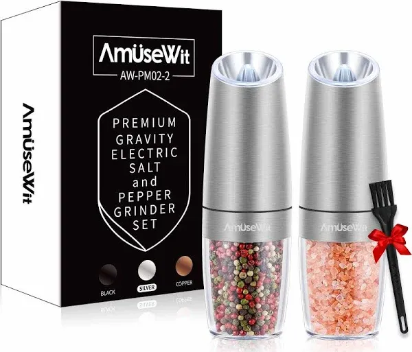 Gravity Electric Pepper and Salt Grinder Set of 2 [White Light] Battery Opera...