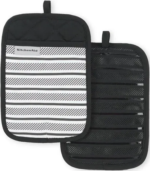 KitchenAid Albany Pot Holder 2-Pack Set Onyx Black 7&#034;x10&#034;