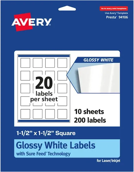 Avery Glossy White Square Labels