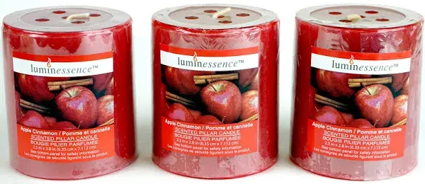 Apple Cinnamon Scented Pillar Candles, 3 Pillar Candles In Each Pack - - Wonderful Aroma - Long Lasting – Inexpensive - Each Soy Wax Candle Has A Wonderful Apple Cinnamon Scent