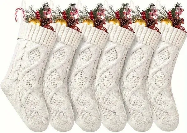 Ekiwen 6 Pack 18 Inches Large Cable Knitted Christmas Stockings