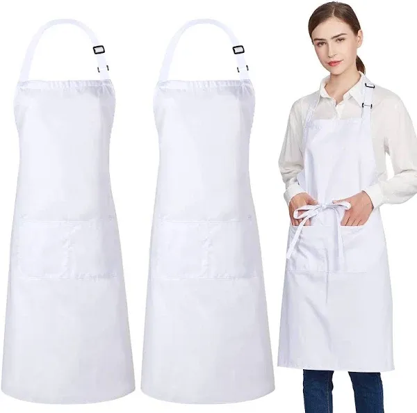 12 Pack 100% Cotton Aprons Bulk with 2 Pockets Cooking Chef Kitchen Adjustable B