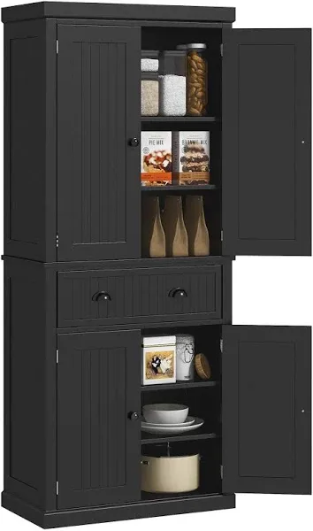 HOMCOM 72" Kitchen Pantry Storage Cabinet, Traditional Freestanding with 4 Doors and 3 Adjustable Shelves