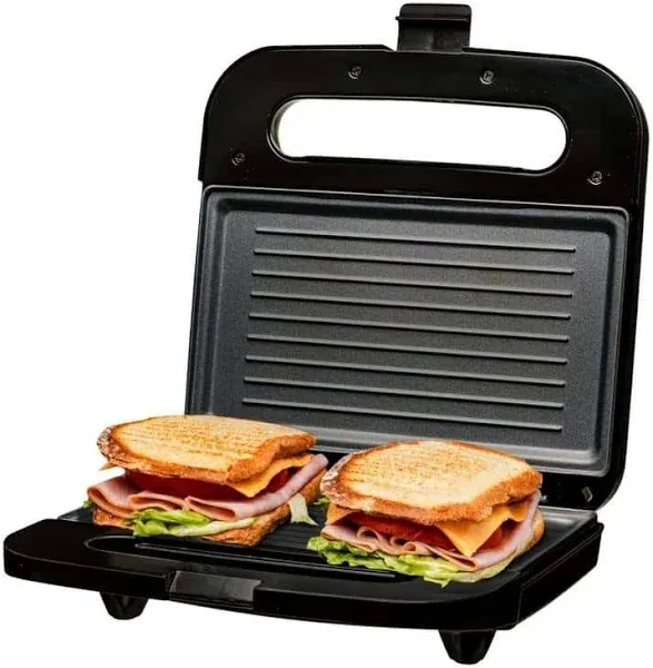 Ovente 750-Watt Panini Press with Non-Stick Hot Plates - Black