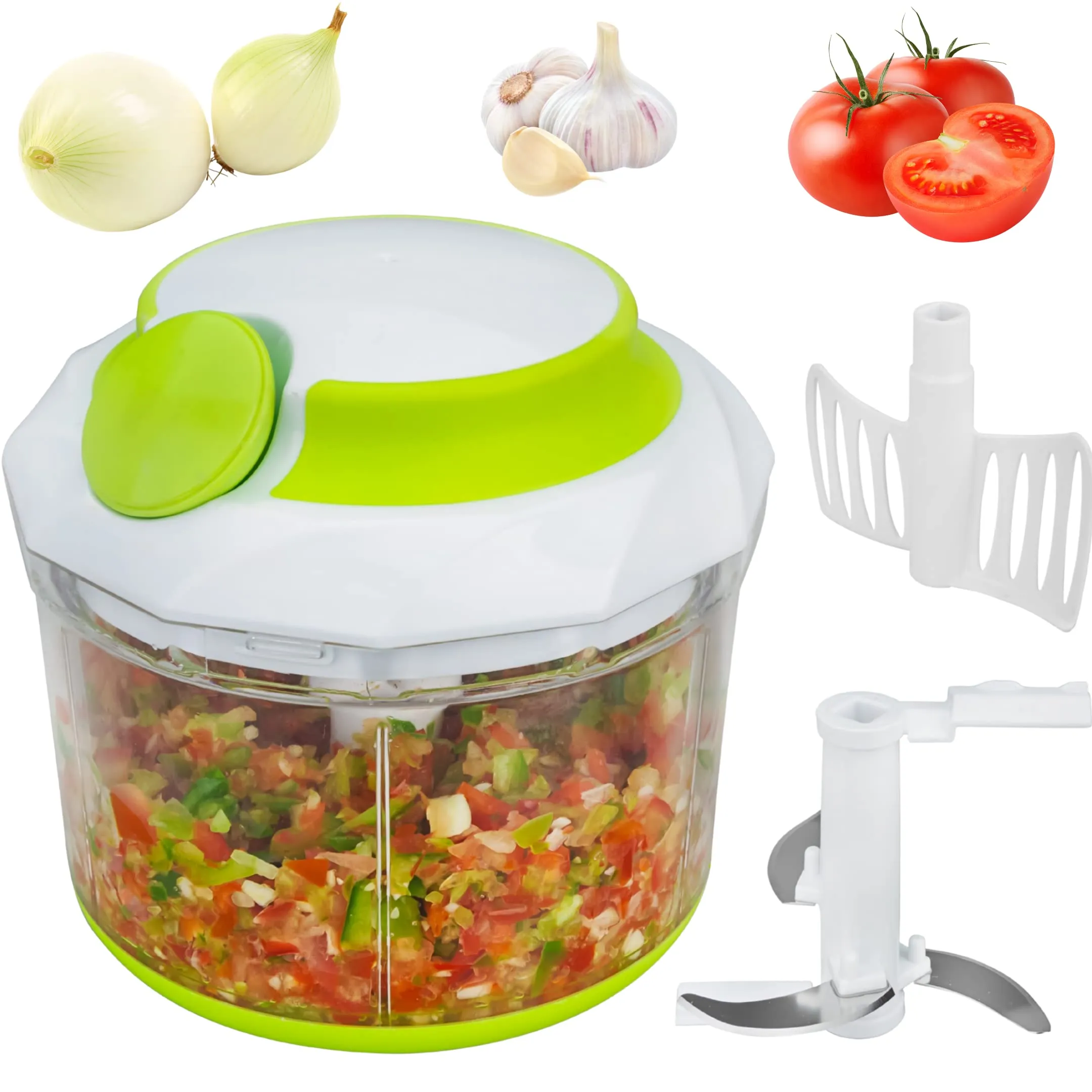 QuickPull Manual Food Chopper: Large 4-Cup Powerful Hand Pull Chopper/Mincer<wbr/>/...