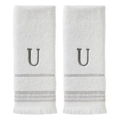 Casual Monogram “U” 2-Piece Cotton Hand Towel Set, White