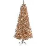 Puleo International 6.5-ft. Pre-Lit Rose Gold Tinsel Artificial Christmas Tree