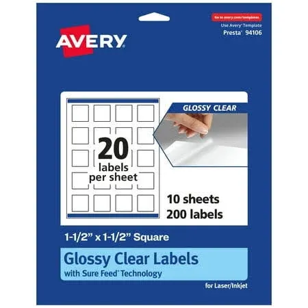 Avery Glossy Clear Square Labels