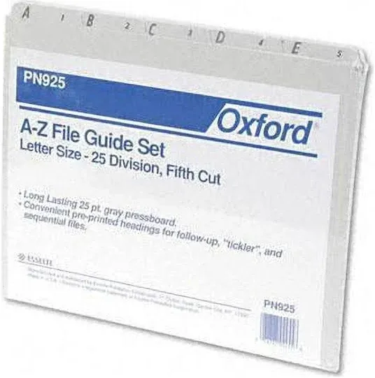 A-Z Top Tab Recycled Gray Pressboard 1/5-Tab File Guides, Letter, 25/Set (PN925)