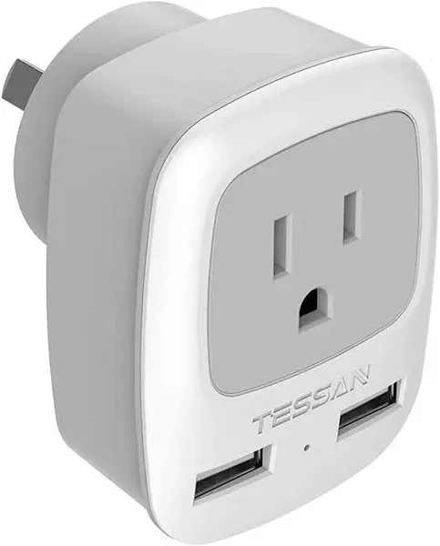 TESSAN Australia New Zealand Power Plug Adapter, Australian Travel Adapter 3 in 1 US Grounded Outlet with 2 USB Ports for USA to Au New Zealand Fiji Argentina China (Type I)