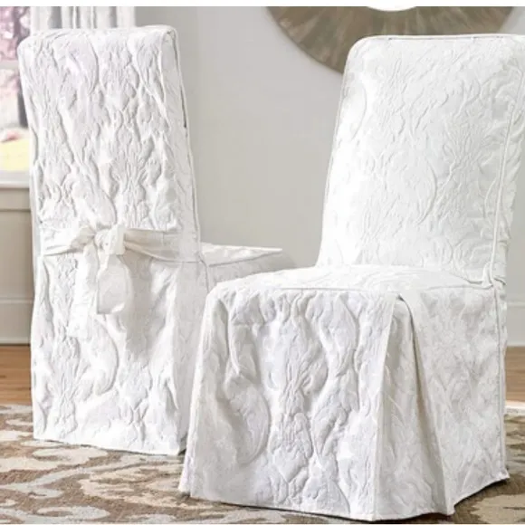 Sure Fit Matelassé Damask Long Dining Chair Slipcover