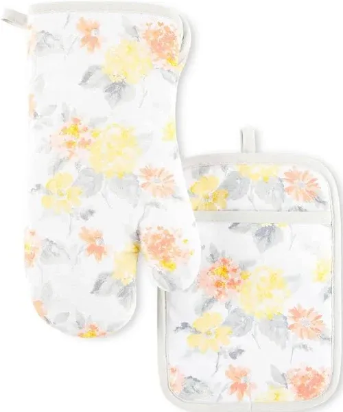 Martha Stewart Amber Floral Oven Mitt & Pot Holder Set 2-Pack