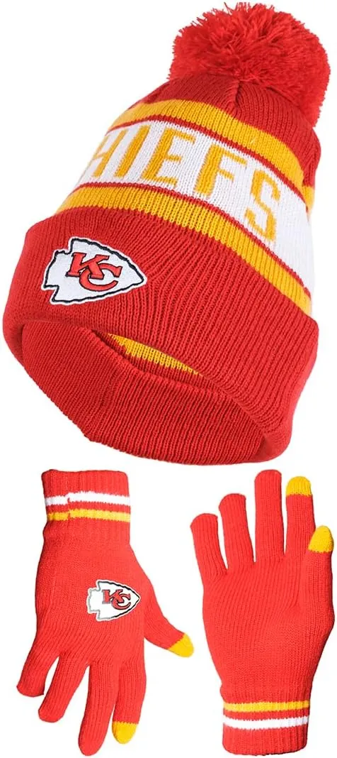 Ultra Game Kansas City Chiefs Winter Beanie Hat with Extra Warm Touch Screen Gloves