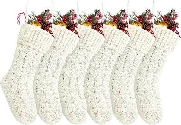 Christmas Stockings, 6 Pack 18 Inches Large Size Cable Length 18&#034;,Pack 6 Ivory