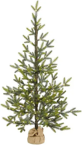 Nearly Natural 4-ft Fraser Fir Natural Look Artificial Christmas Tree with 100 Clear LED Lights and a Burlap Base