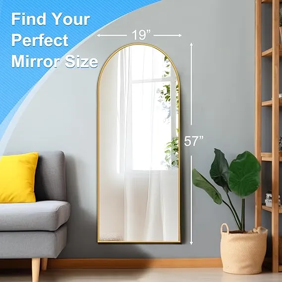 57"x19" Full Length Mirror with Stand, Black Mirror Full Length Aluminum Alloy Thin Frame Full Body Mirror, Free Standing, Hang or Lean Against Wall