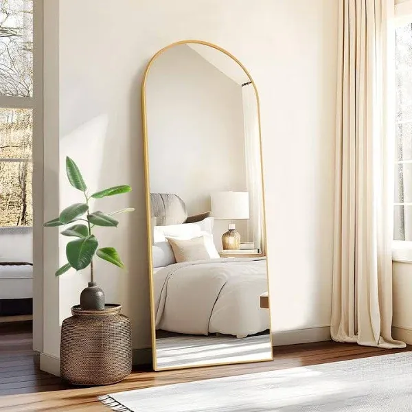 Grungis Arched Full Length Mirror with Stand Mirror Full Length Aluminum Alloy Thin Frame Full Body Mirror