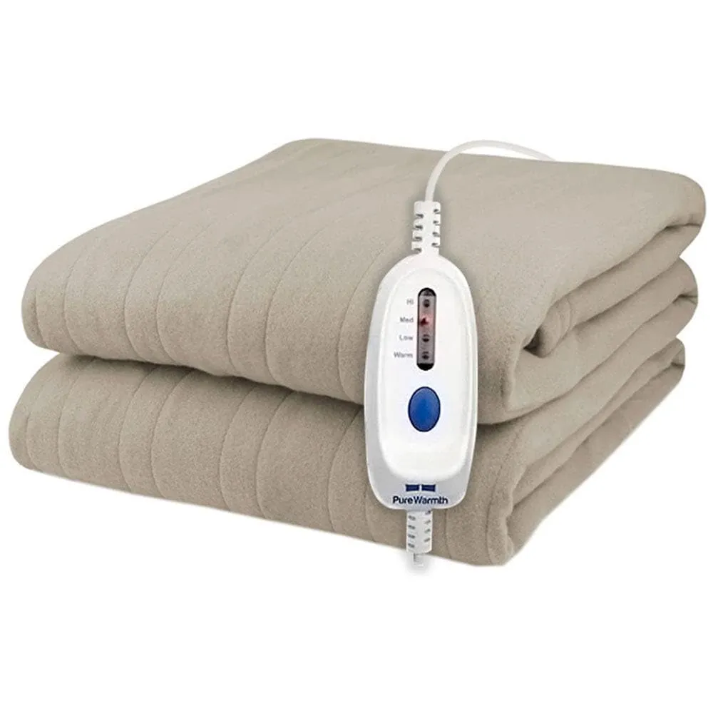 Pure Warmth Solid Flannel Electric Heated Warming Full Blanket