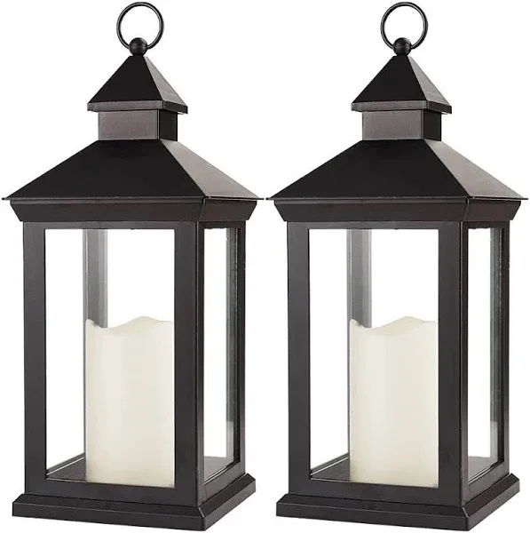 Eal 2pack 14 Decorative Candle Lantern Black Outdoor Lanterns With Timer Candle