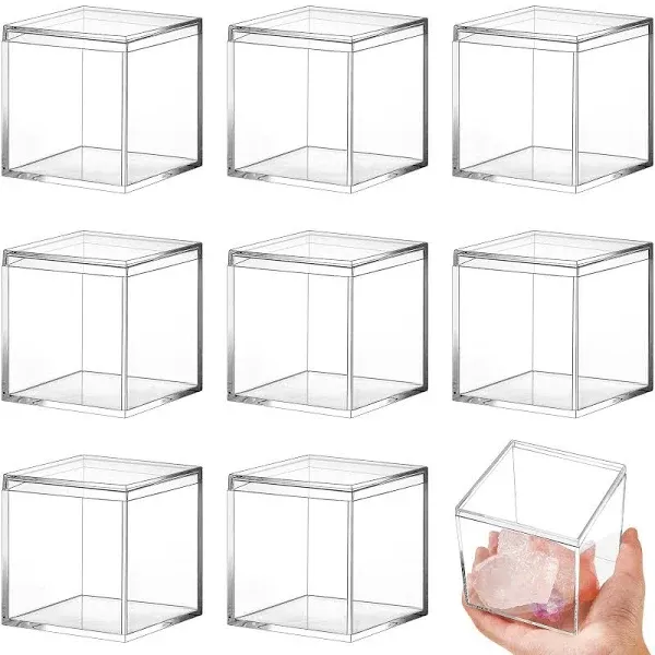 AlwaysH 8pcs Clear Acrylic Plastic Square Box Mini Storage Box with Lid