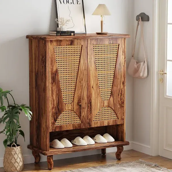 Tribesigns 5-Tier Rattan Shoe Cabinet with Ventilated Doors