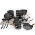 30-Piece Kitchen Granite Cookware and Bakeware Set, Cooking Pans Set Non-Stick Pots and Pans Set - Black