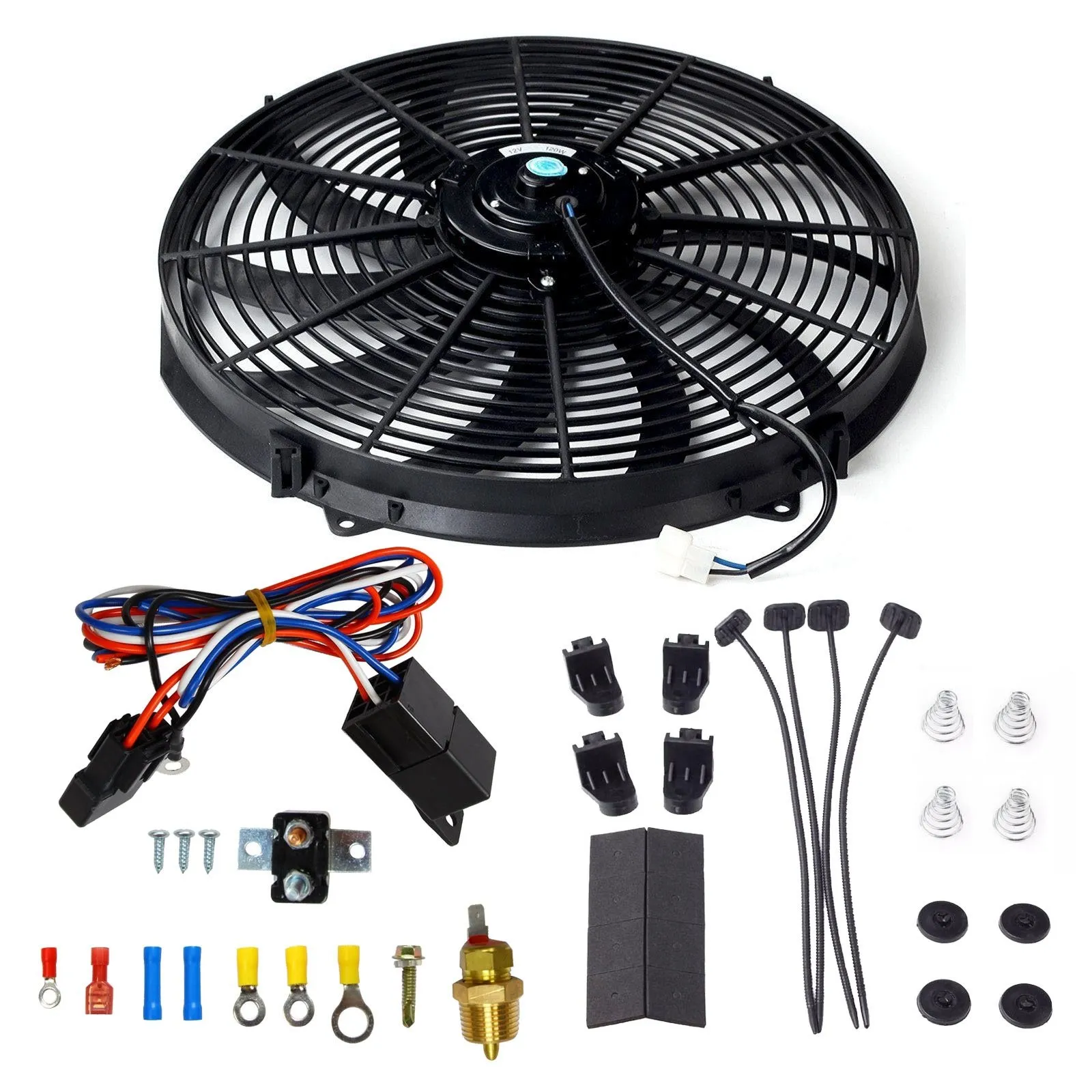 Universal 16-Inch Electric Radiator Cooling Fan with Adjustable Thermostat Relay