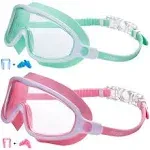 Seago Swim Goggles 2 Pack Anti-Fog Anti-UV Wide View Swimming Goggles for Kids 3-15