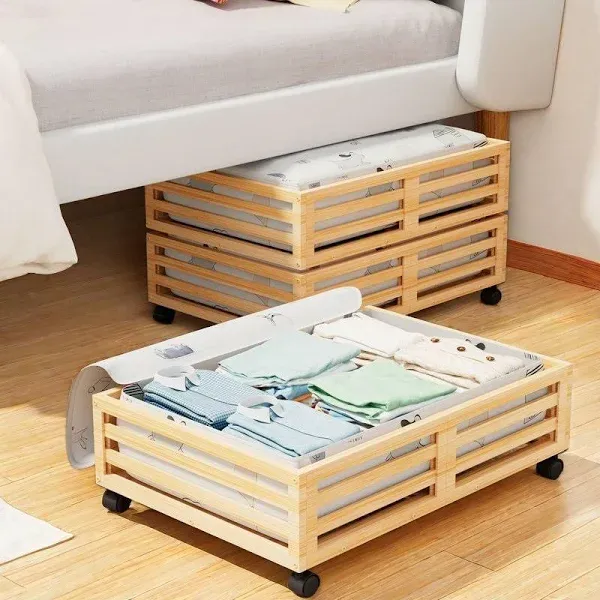 2 Packs Bamboo Under Bed Storage Containers JITQI