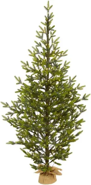 Nearly Natural 4ft. Fraser Fir Natural Look Artificial Christmas Tree with 100 Clear LED Lights, a Burlap Base and 403 Bendable Branches