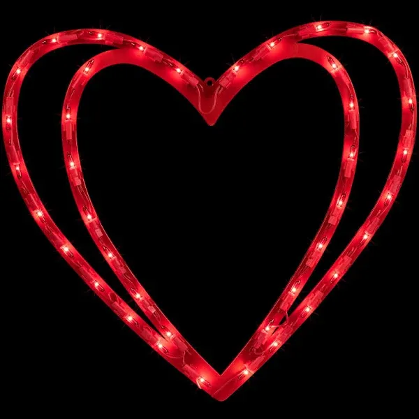 17" Pre-Lit Scarlet Red Double Heart Valentine's Day Window Silhouette Decoration