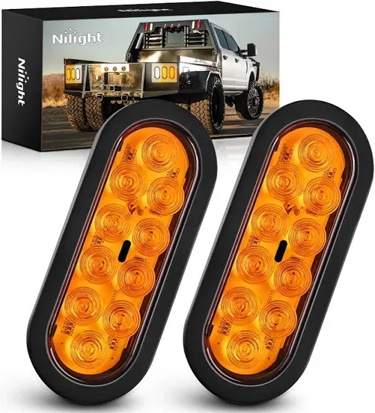 GOOACC 6Inch Oval Trailer Tail Light 2PCS 10LED Amber Turn Signals Lights w/Surface Mount Grommets Plugs IP67 Waterproof for Trailer Truck RV Tractor