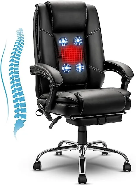 NOBLEMOOD Executive Office Chair, 4 Points Massage Desk Chair Heated Design Big and Tall Office Chair Ventilation Mesh Ergonomic Reclining Chair with Lumbar Support Pillow and Footrest(Black)